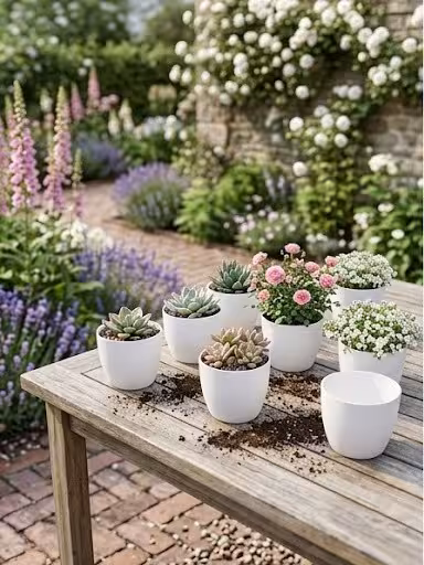 White Plastic Plant Pots Pack of 5 – Modern Decorative Indoor Flower Pots for Home, Office, Balcony & Garden Plants